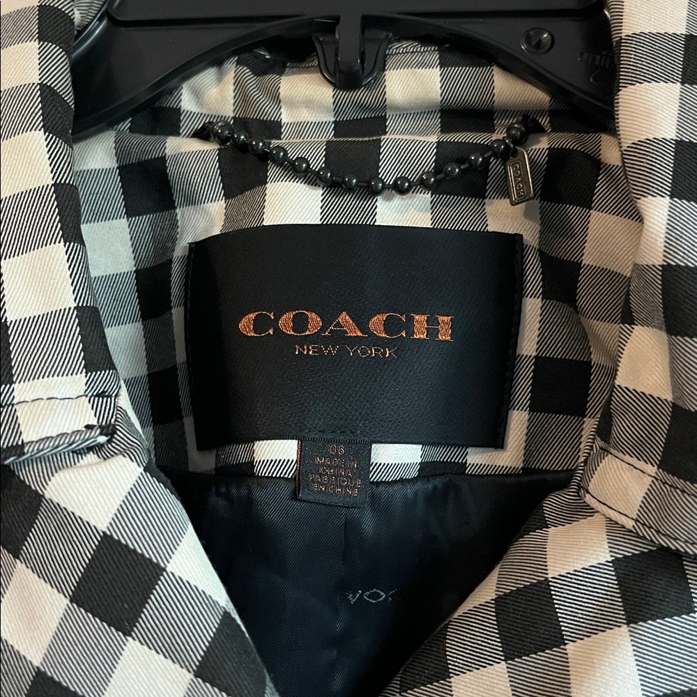 COACH Checkered Gingham Black & Ivory Mid Length Rain / Trench Coat - 6 - Picture 4 of 14
